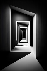 AI generated dark hallway in black and wite