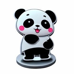 a cartoon panda is standing on a plate with its eyes closed