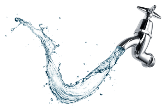 Water splash flowing out from tap or faucet