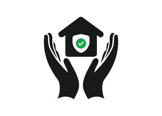 Hands holding house with shield protect icon, Insurance property vector icon, Protecting house sign