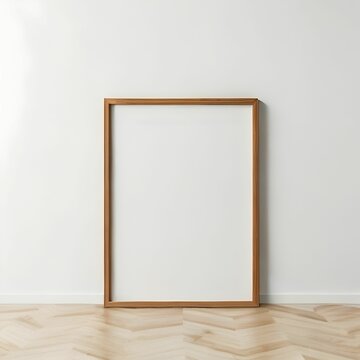 Naklejka AI generated illustration of a wooden frame against a white wall