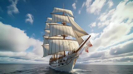Fototapeta na wymiar AI generated illustration of a sailboat in an open sea