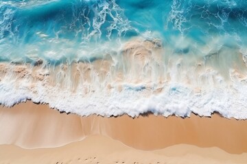 Fototapeta na wymiar Aerial Top Down Beach Sea Waves. Generative AI