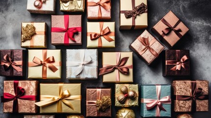 AI generated image of festive gift boxes in various colors
