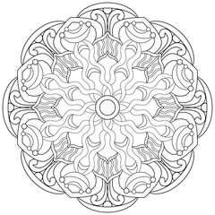 Colouring page, hand drawn, vector. Mandala 208, ethnic, swirl pattern, object isolated on white background.