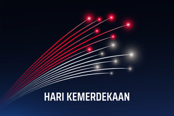 17 august, indonesia independence day, Indonesian fireworks flag on blue night sky background. Indonesian national holiday august 17th. Greeting card. Vector. Translation: Independence Day