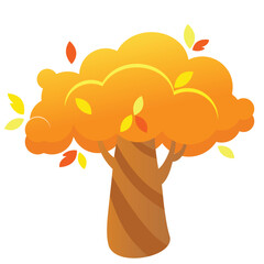 The tree is covered with yellow leaves. Cartoon style autumn tree illustration isolated on white background.