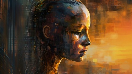 AI generated illustration of an abstract painting of a person on yellow background