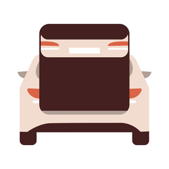 Trunk of the car on the back. Family road trip concept, vacation weekend holiday journey, travel. Vector flat style illustration isolated on white background