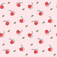 Cherry seamless pattern in line art style.Vector illustration cartoon flat style.