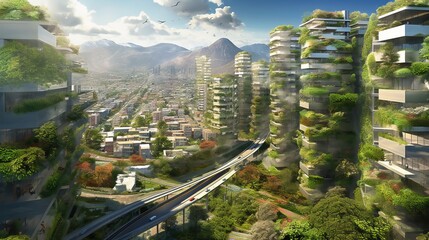 Obraz premium Sustainable development project sketch, green building and trees. 
