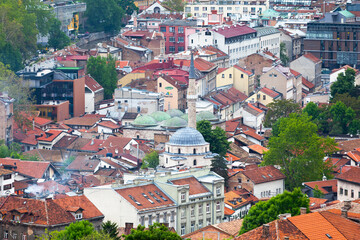Aerial view of the Bascarsija Mosque and the Brusa bezistan in Sarajevo