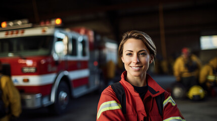Firefighter, Female standing in Firestation