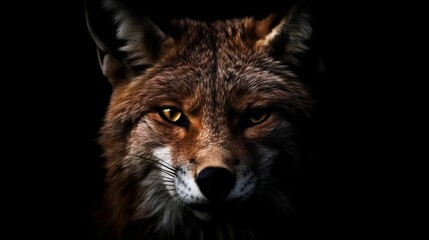 Fototapeta na wymiar AI generated illustration of a portrait of a red fox against a dark background