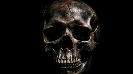 Obraz premium AI generated illustration of a human skull illuminated in a dark