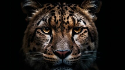 Fototapeta na wymiar AI generated illustration of a majestic leopard with against the dark background