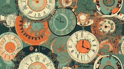 Fototapeta na wymiar AI generated illustration of a collection of colorful clocks