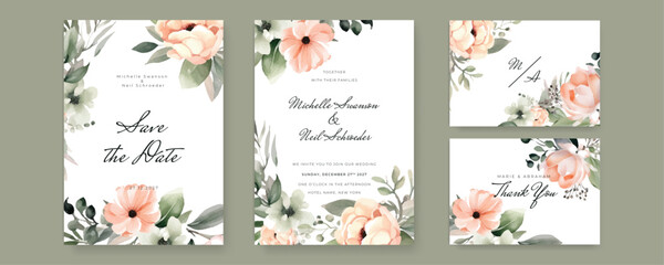 wedding invitation card set with beautiful flowers design