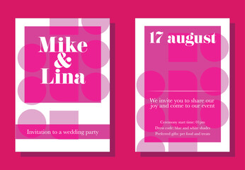 Wedding invitation template design.Hometric shapes and interesting invitation template design. Bright wedding template with different elements