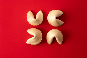 Traditional fortune cookies pattern on red background