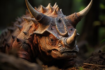 Fototapeta premium Close-Up of Bagaceratops, Natural light, Generative AI