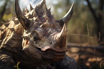 Fototapeta na wymiar Close-Up of Bagaceratops, Natural light, Generative AI