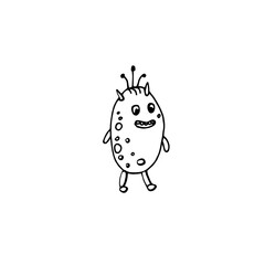 Cute monsters, black and white linear monsters, hand illustration on white background