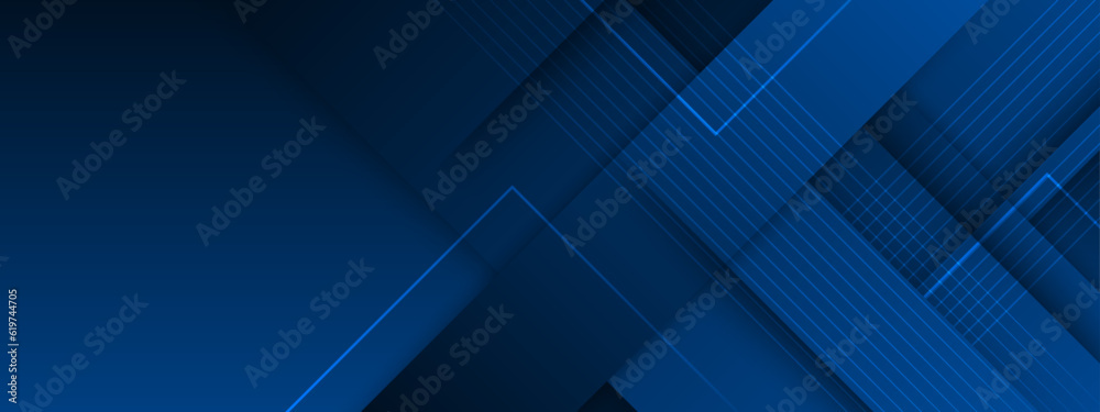 Poster blue color square pattern on banner with shadow. abstract blue geometric background with copy space.