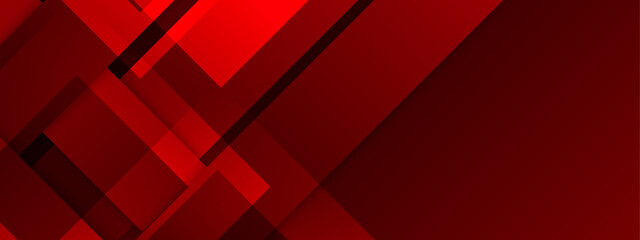 Red color square pattern on banner with shadow. Abstract white and grey color geometric background with copy space.