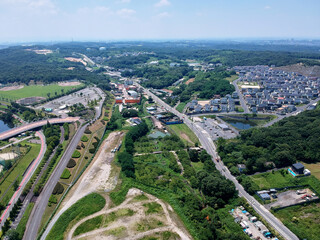 航空撮影した新築の住宅街の全景風景