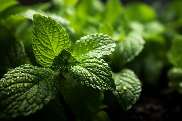 Photograph Of Mint Leaf Natural Light, Generative AI