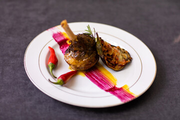The lamb with creatively stuffed aubergines.
