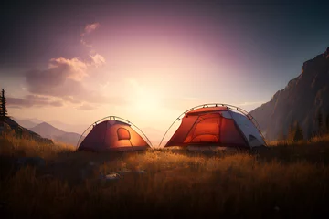 Fotobehang fiktiv generative ki ai zelt zeltplatz idyllisch camping camper  © fotoak80