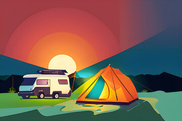 camping wohnmobil zelt  zeltplatz natur idylle 
generative ki fiktive szene