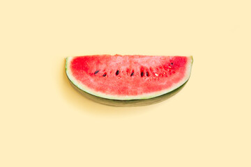 Watermelon fruit sliced half  isolated on yellow background, Organic fruit, Ripe watermelon