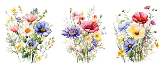 Obraz na płótnie Canvas Watercolor wild flowers bouquet. Generative AI