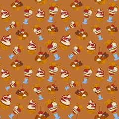 Ice cream seamless pattern. Summer food background. Hand drawing illustration