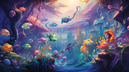 Childbook illustration underwater world
