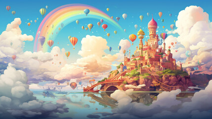 Childbook illustration, city in the clouds