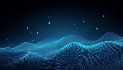 Naklejka premium Abstract dot blue wave pattern screen gradient background, technology and science concept