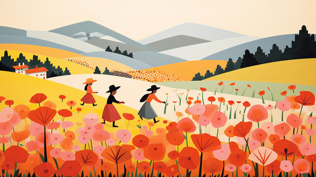 Childbook illustration flower field