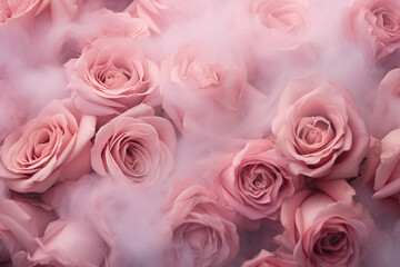 Fototapeta na wymiar close up texture pattern of pastel pink roses with pink smoke, AI generative