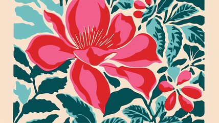 risograph vintage magnolia flower illustration background