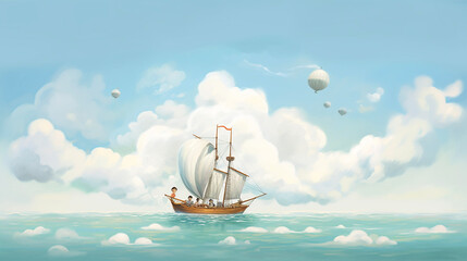 Childbook illustration adventure on the ocean