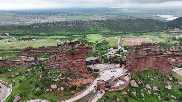 Denver Colorado Red Rocks Amphitheatre Aerial Drone  Landscape Scenic Amphitheater Mountains