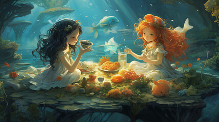 Childbook illustration mermaid in the ocean