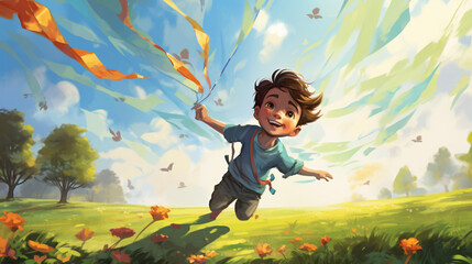 Childbook illustration child in the field