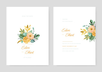 Fototapeta na wymiar Modern vector hand drawn floral wedding invitation template