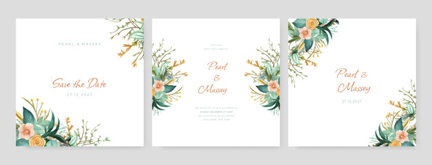 Fototapeta na wymiar Vector beautiful floral and leaves wedding invitation card
