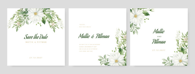 Fototapeta na wymiar Vector beautiful wedding invitation template with watercolor floral